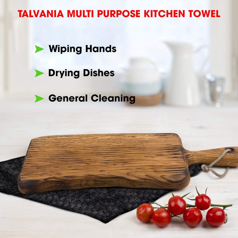 TALVANIA Kitchen Towels 100% Cotton Dobby Weave Terry Towel Set, 15" X 25", 6 Pack Soft and Absorbent Multipurpose Dish Cloth, Hand Towel and All Kitchen Cleaning Machine Washable (Black) - Image 5